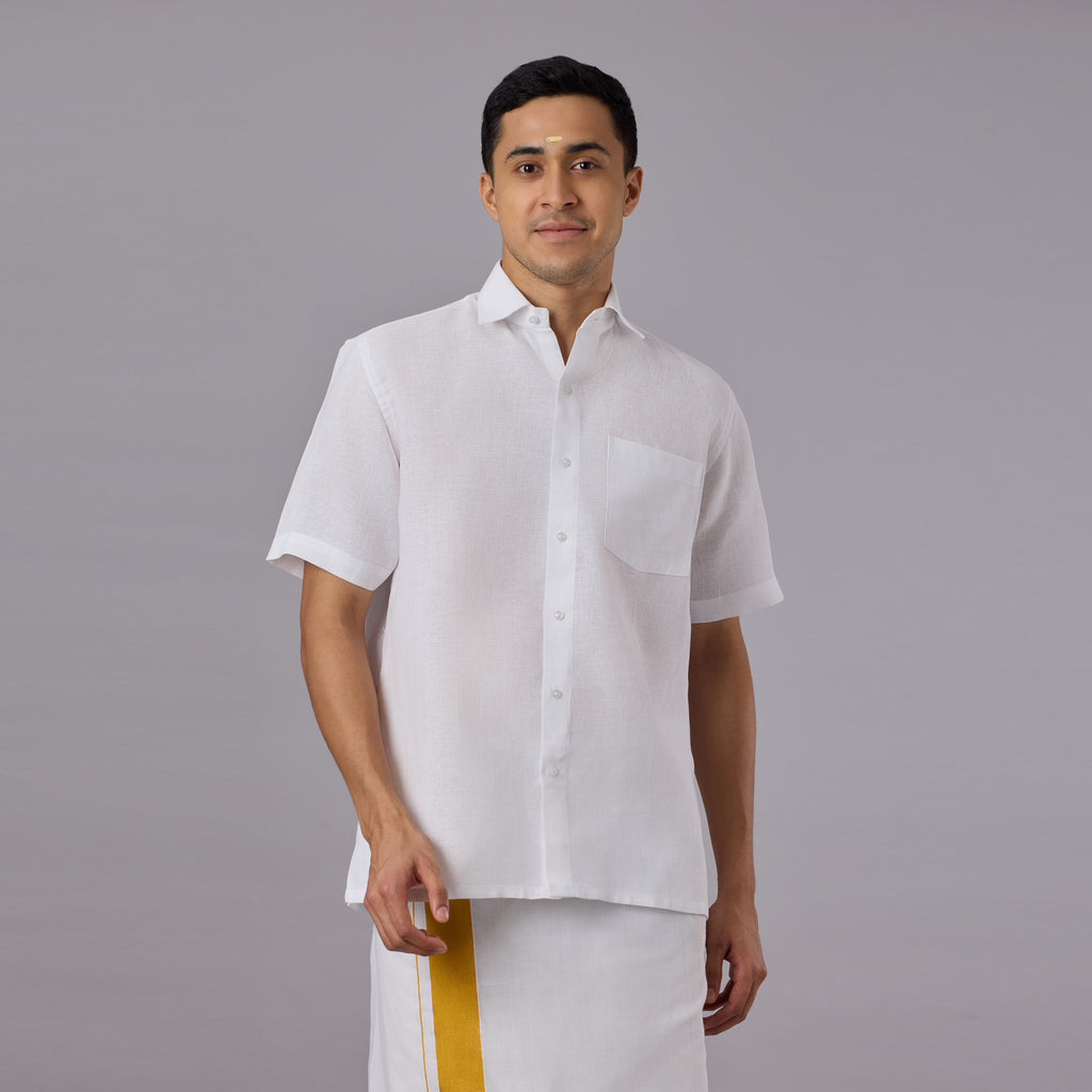 Starch Khadi White Shirt Half Sleeve