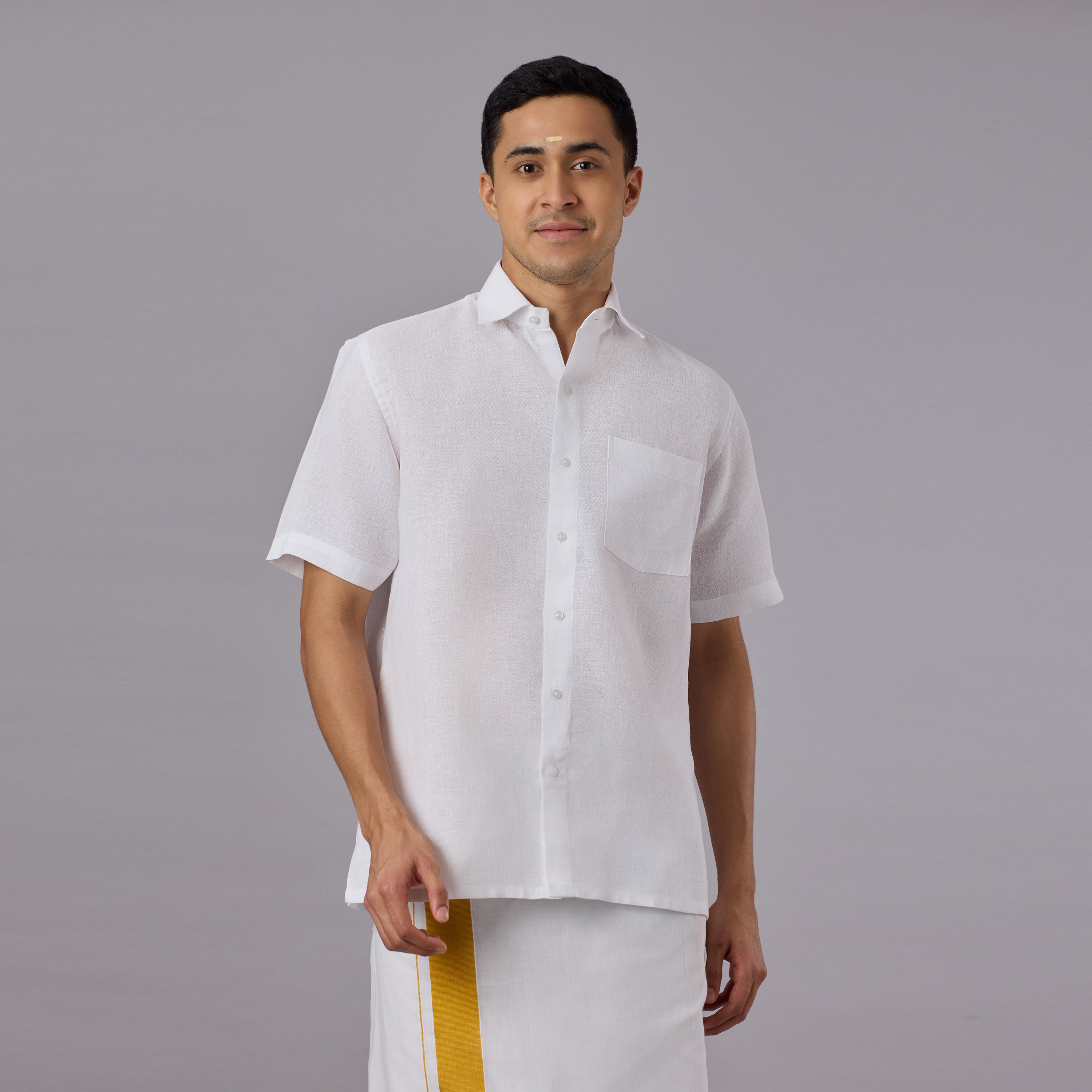 Starch Khadi White Shirt Half Sleeve