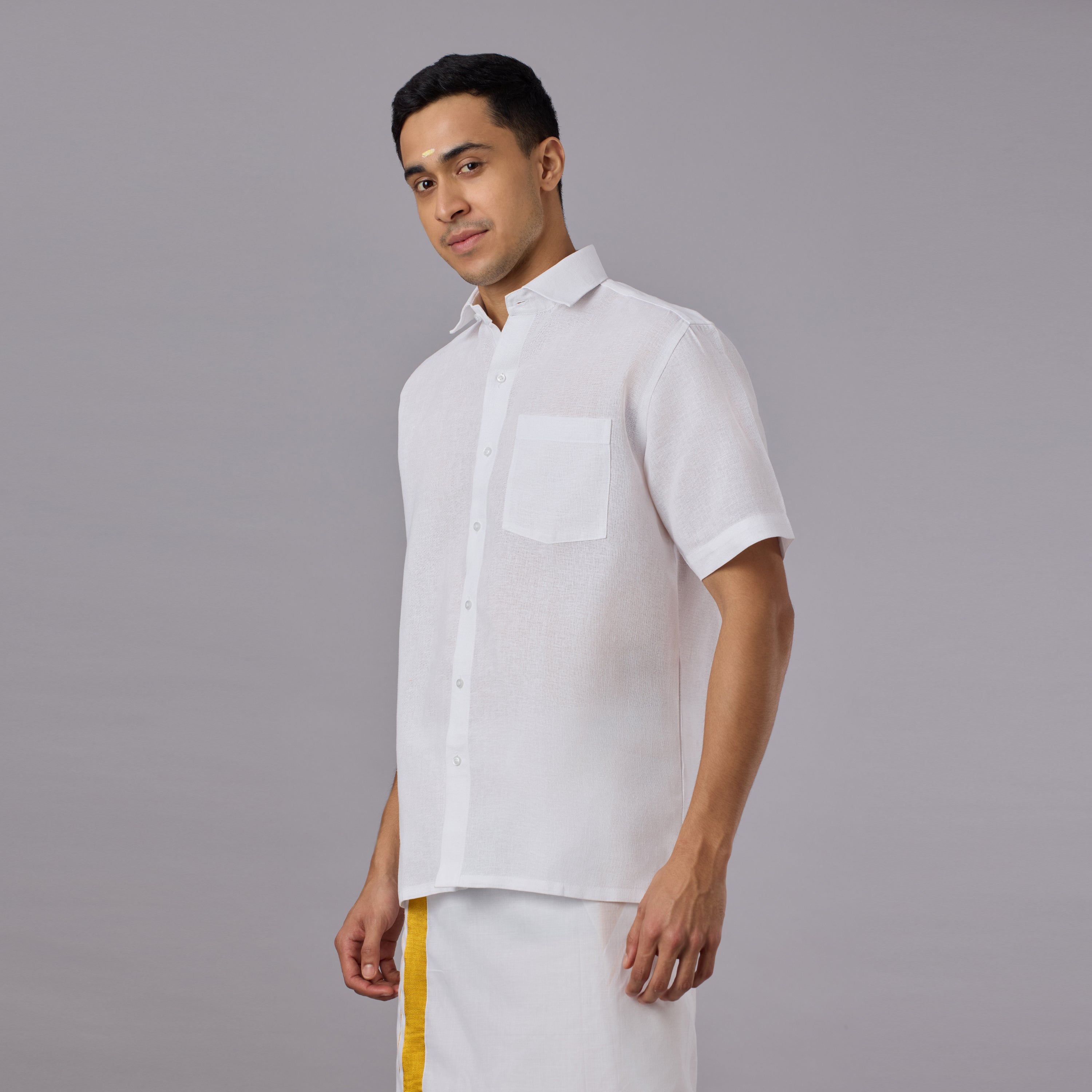 Starch Khadi White Shirt Half Sleeve