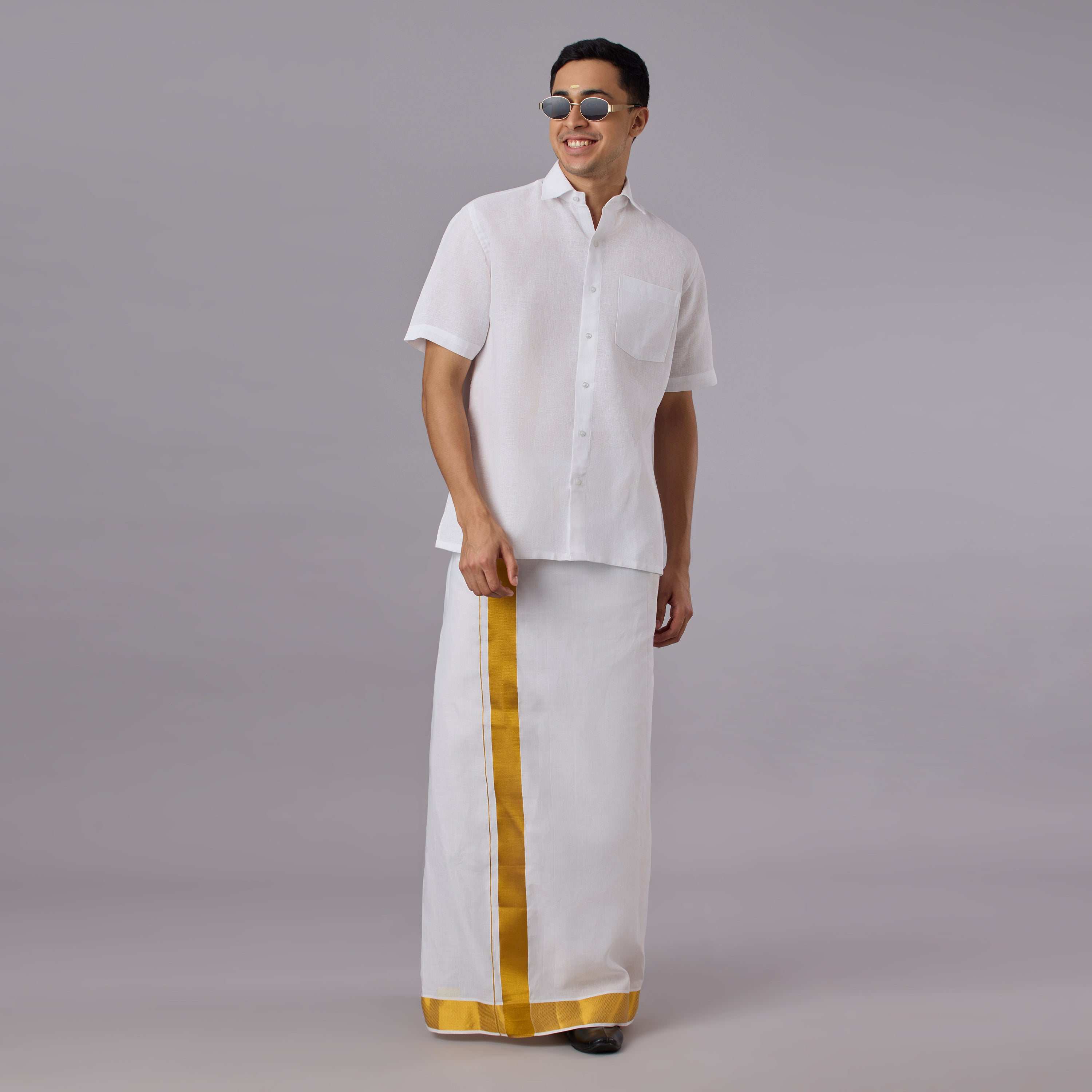 Starch Khadi White Shirt Half Sleeve