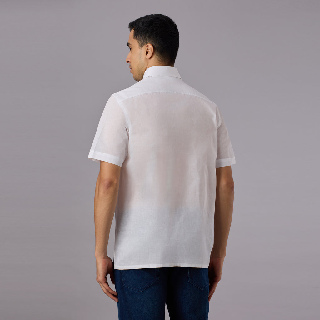 Shubhra - Classic Crisp White Pre-Starched Shirt (Half Sleeve) - Fine Weave