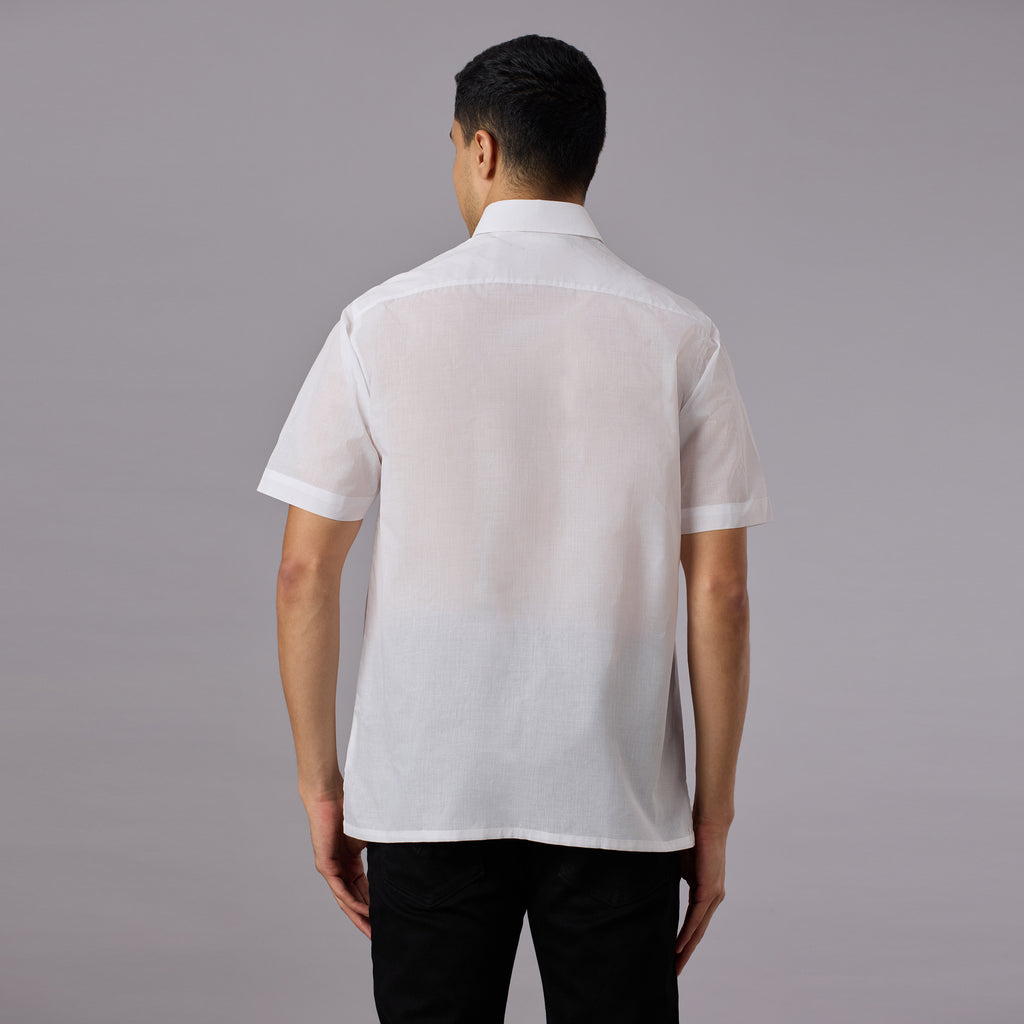 Shubhra - Classic Crisp White Pre-Starched Shirt (Half Sleeve) - Fine Weave