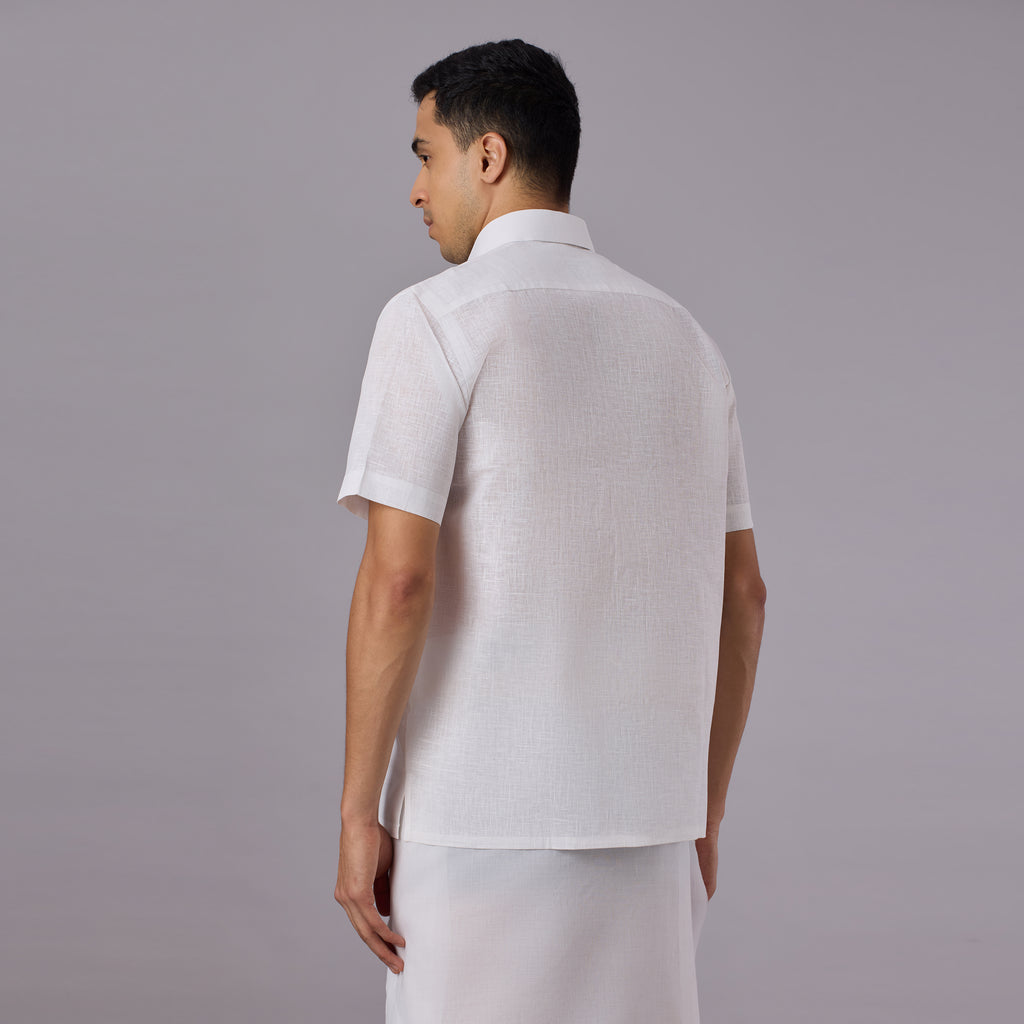Linen-Look Fabric Starch White Shirt Half Sleeve