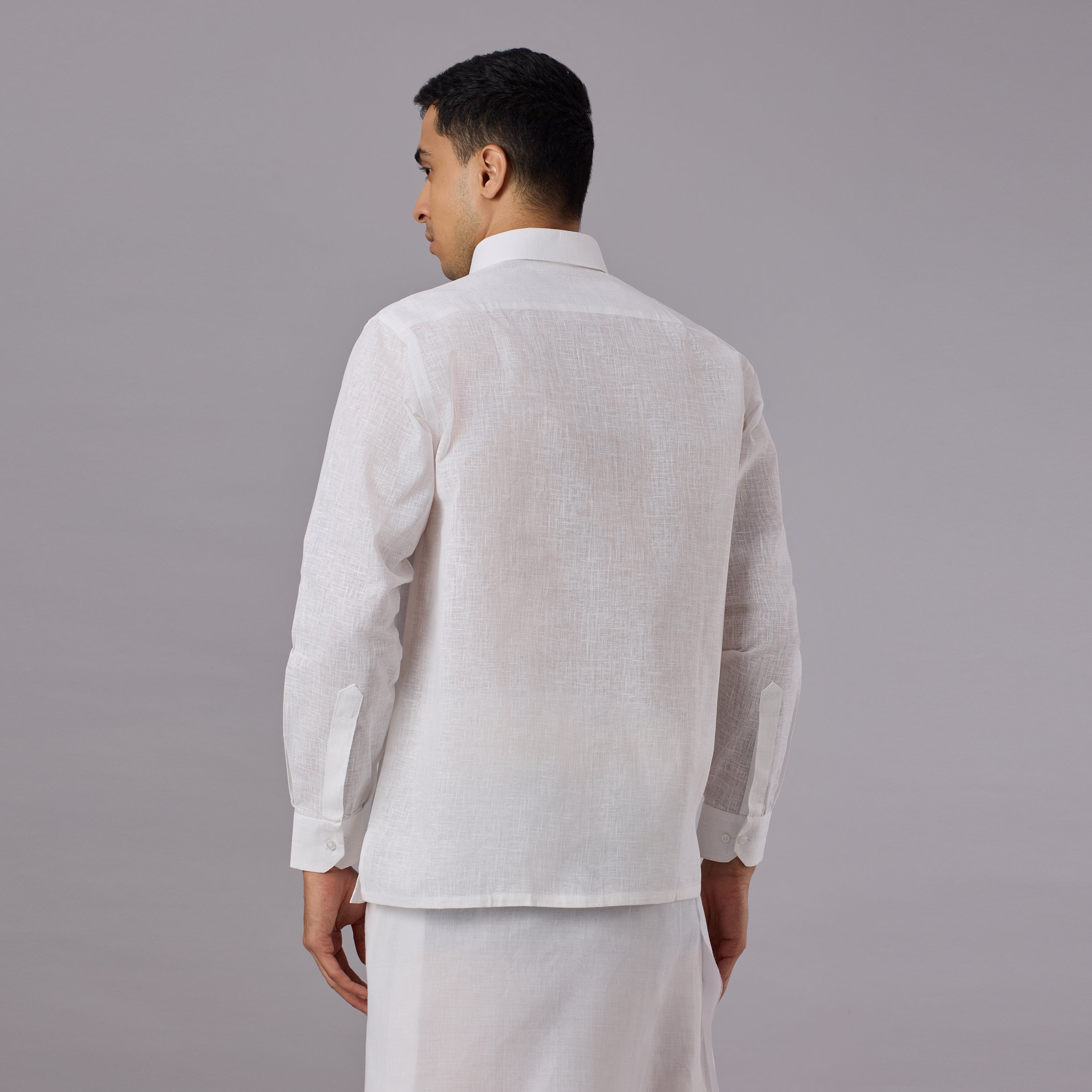 Linen-Look Fabric Starch White Shirt Full Sleeve