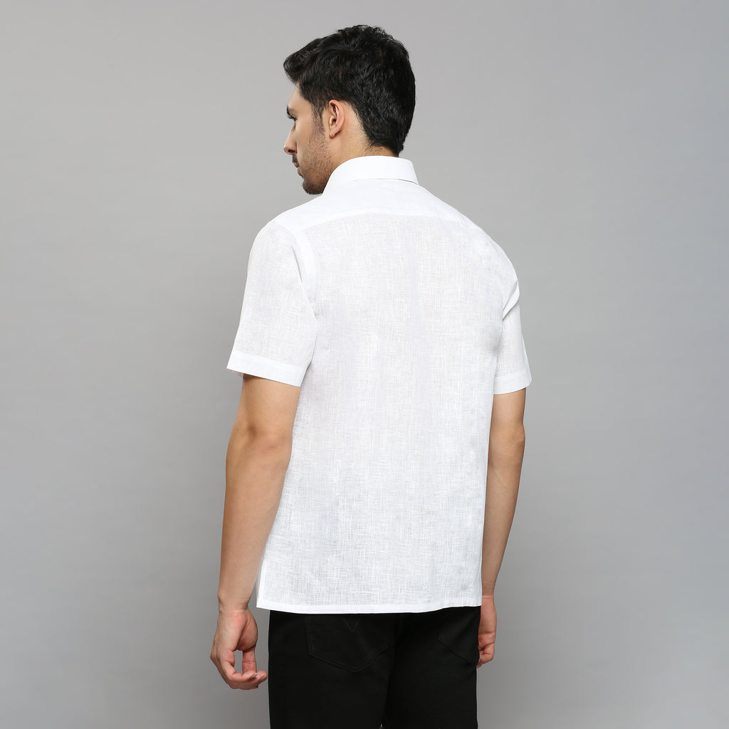 Linen-Look Fabric Starch White Shirt Half Sleeve