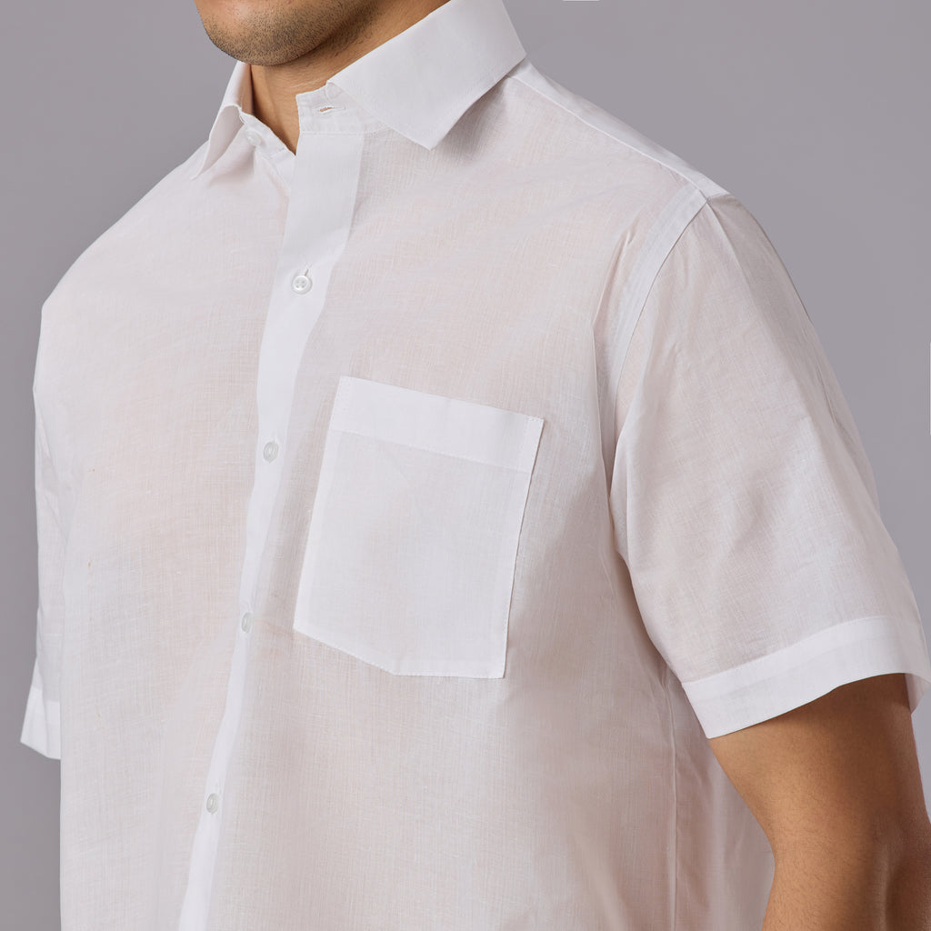 Shubhra - Classic Crisp White Pre-Starched Shirt (Half Sleeve) - Fine Weave