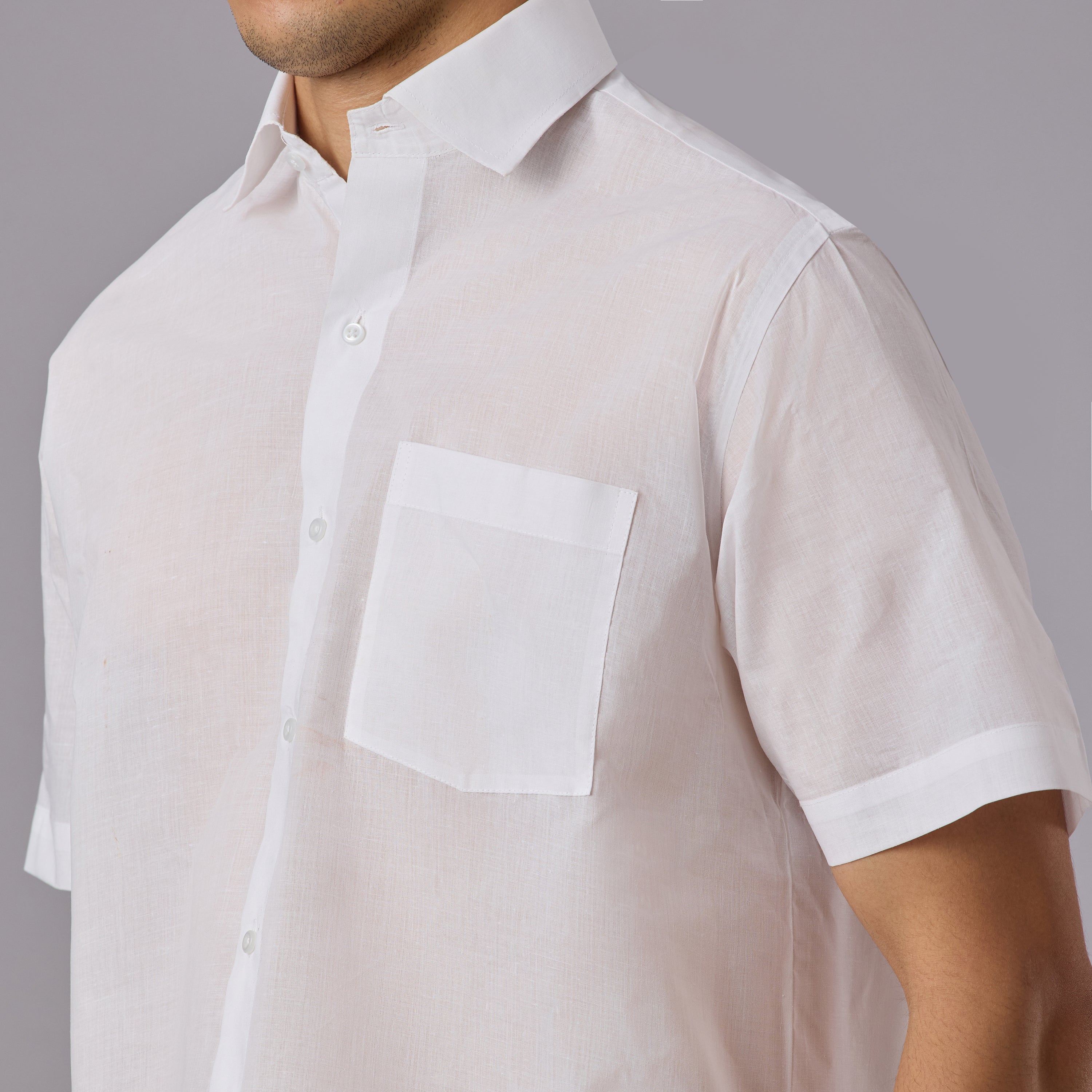 Shubhra - Classic Crisp White Pre-Starched Shirt (Half Sleeve) - Fine Weave