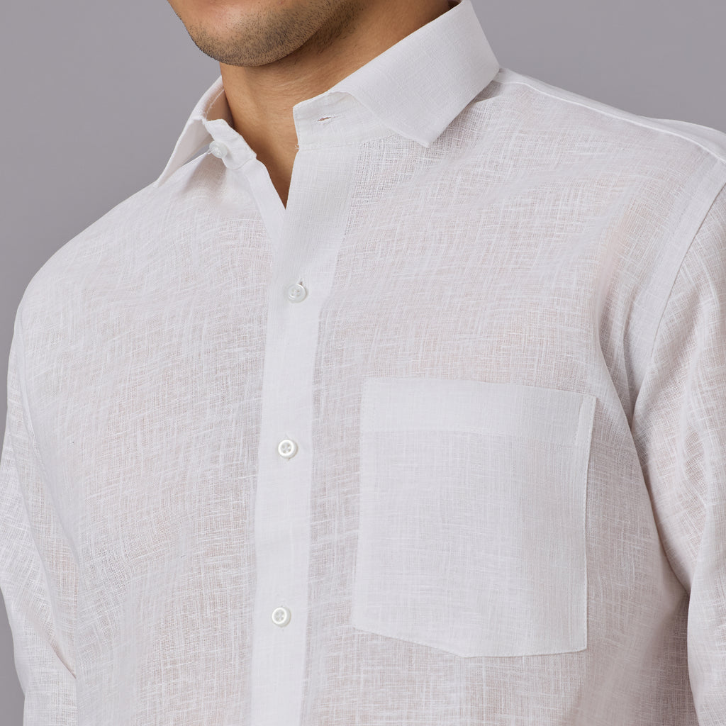 Linen-Look Fabric Starch White Shirt Full Sleeve