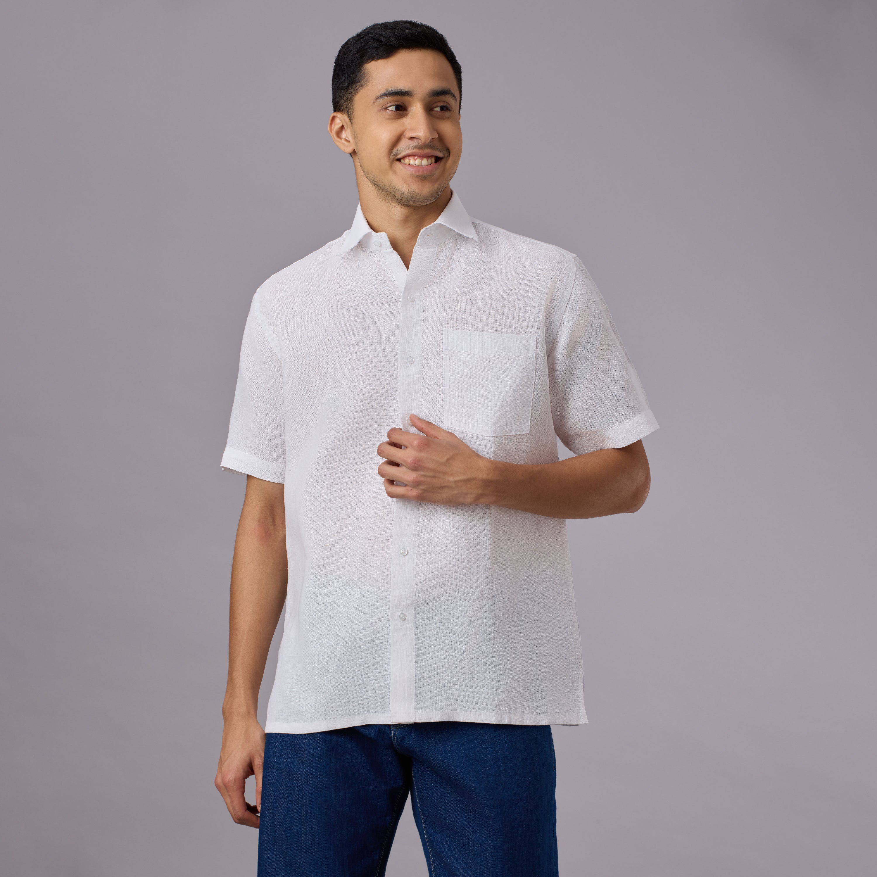 Tantubandh - Artisan Khadi Look Stiff Shirt (Half Sleeve) - Thick Handloom Texture