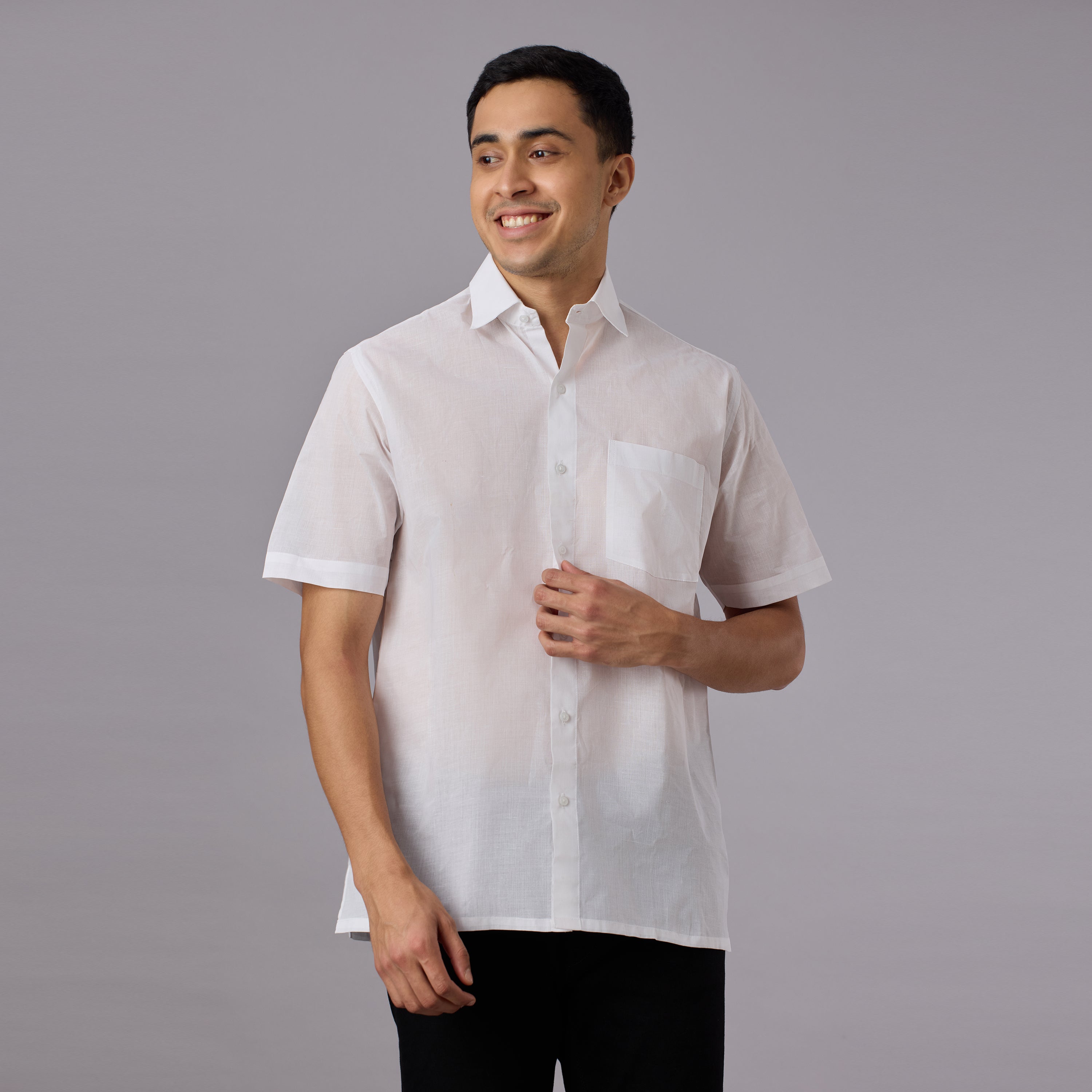 Shubhra - Classic Crisp White Pre-Starched Shirt (Half Sleeve) - Fine Weave