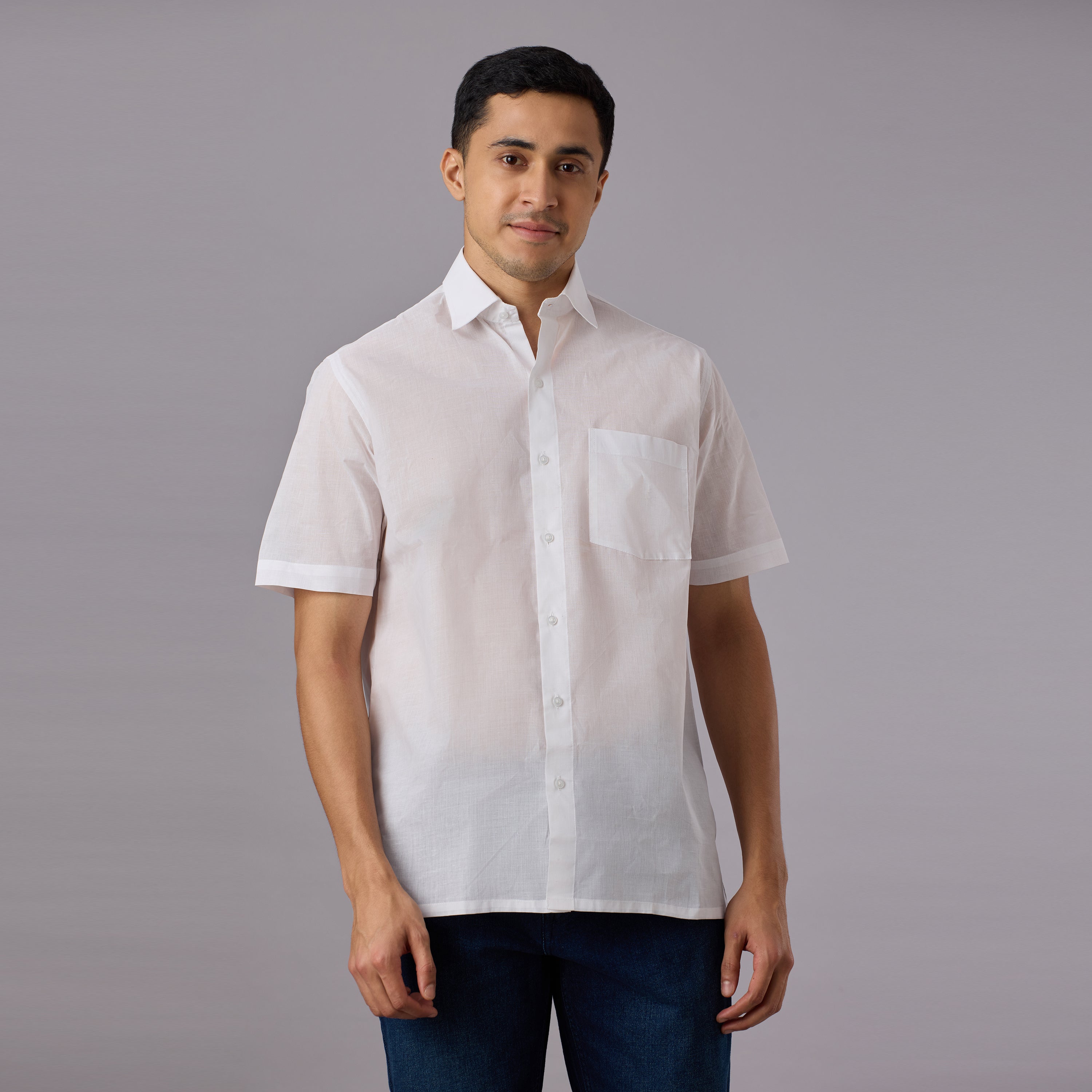 Shubhra - Classic Crisp White Pre-Starched Shirt (Half Sleeve) - Fine Weave