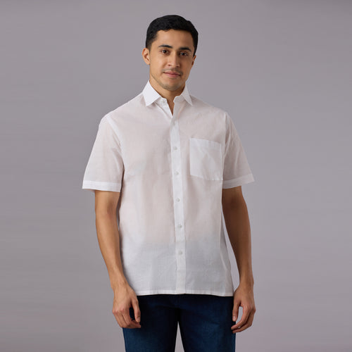 Shubhra - Classic Crisp White Pre-Starched Shirt (Half Sleeve) - Fine Weave