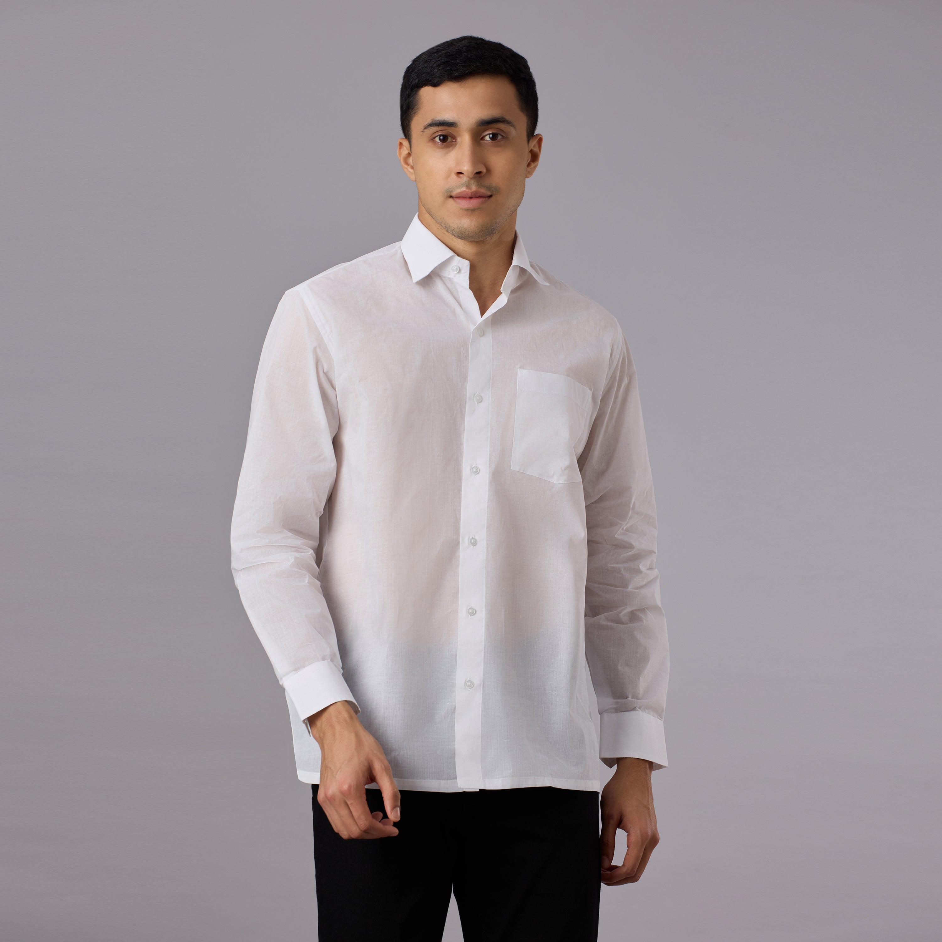 Shubhra - Classic Crisp White Pre-Starched Shirt (Full Sleeve) - Fine Weave