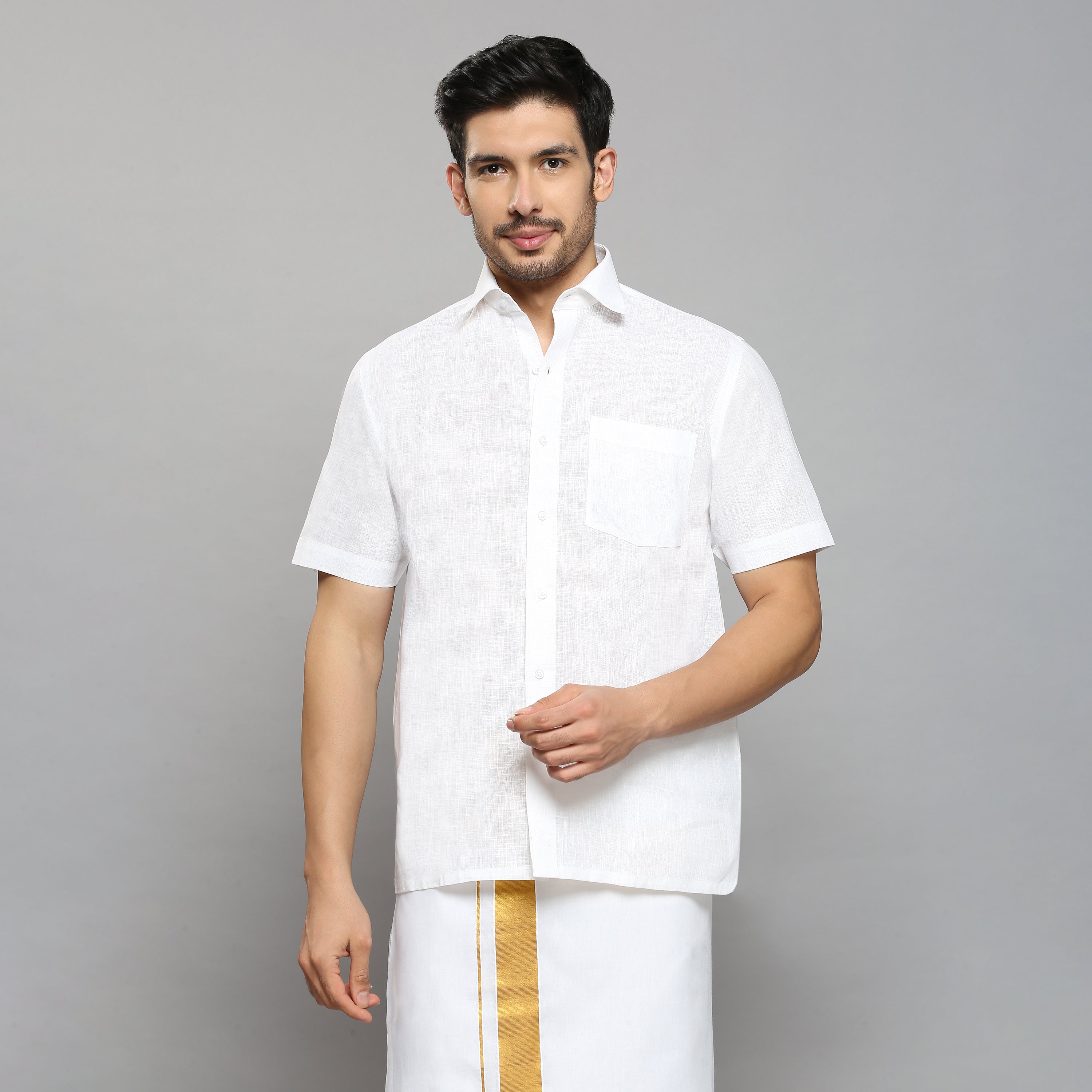 Vajra - The Linen-Look Supreme Stiff Shirt (Half Sleeve) - Extreme Structure