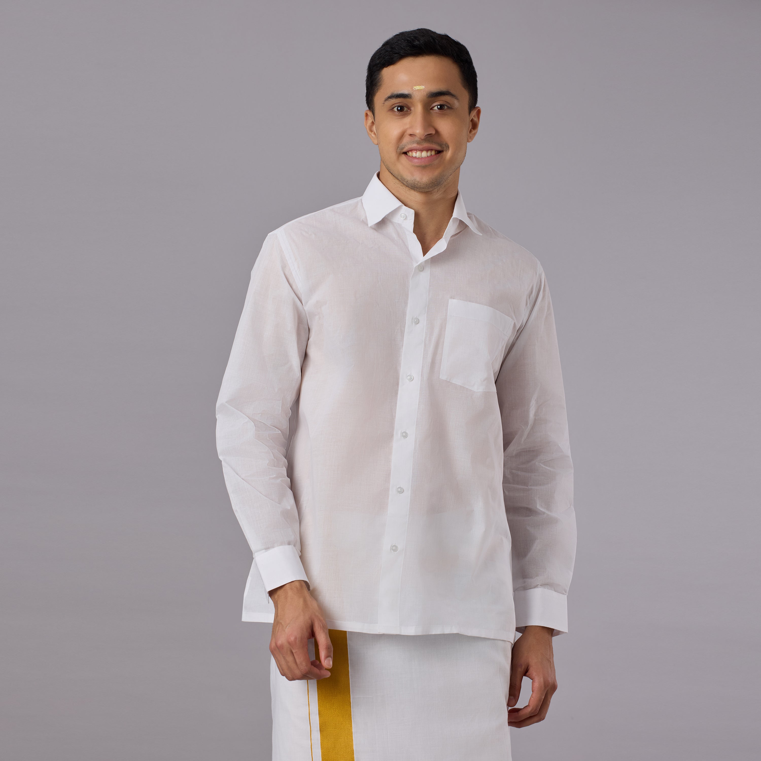 Shubhra - Classic Crisp White Pre-Starched Shirt (Full Sleeve) - Fine Weave
