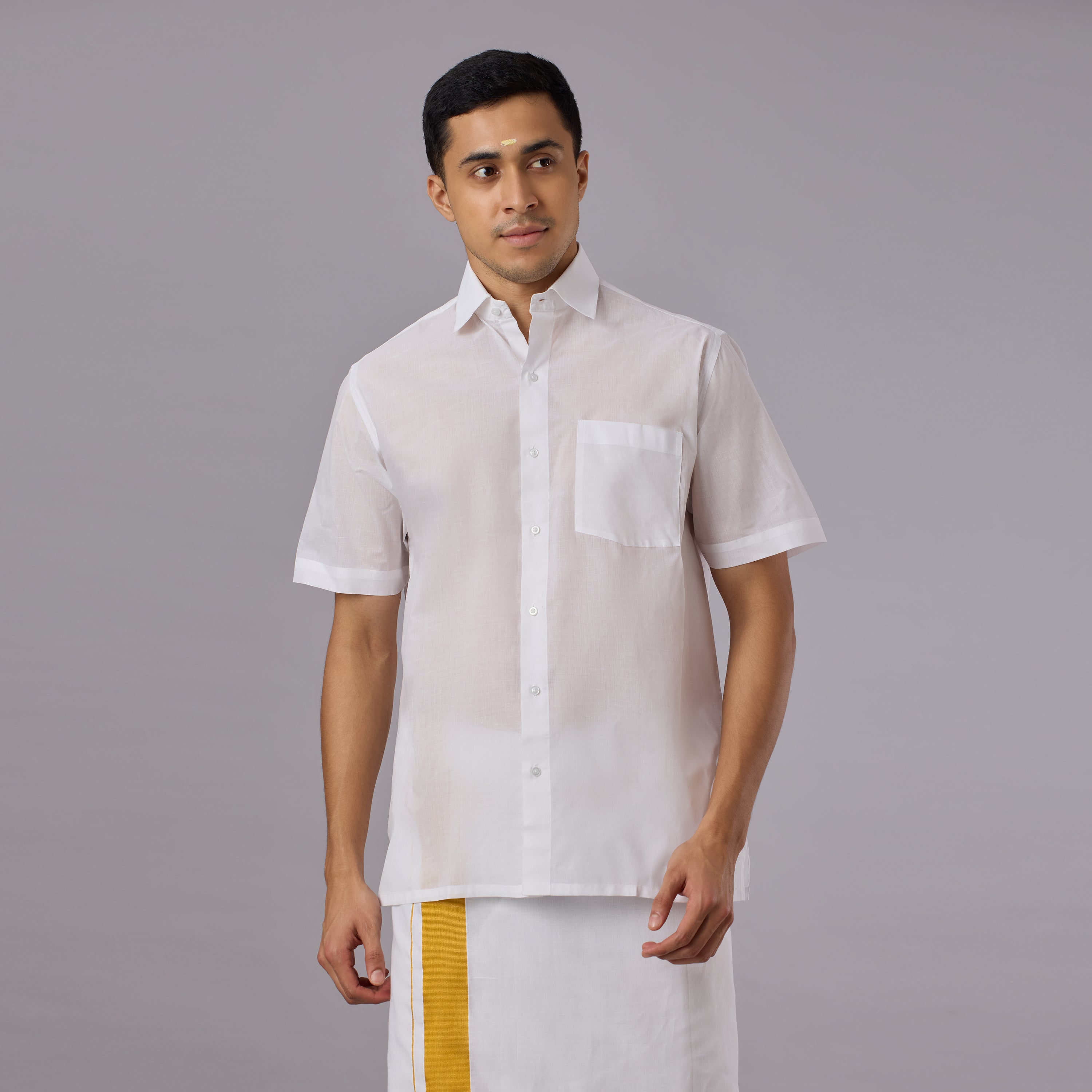 Shubhra - Classic Crisp White Pre-Starched Shirt (Half Sleeve) - Fine Weave