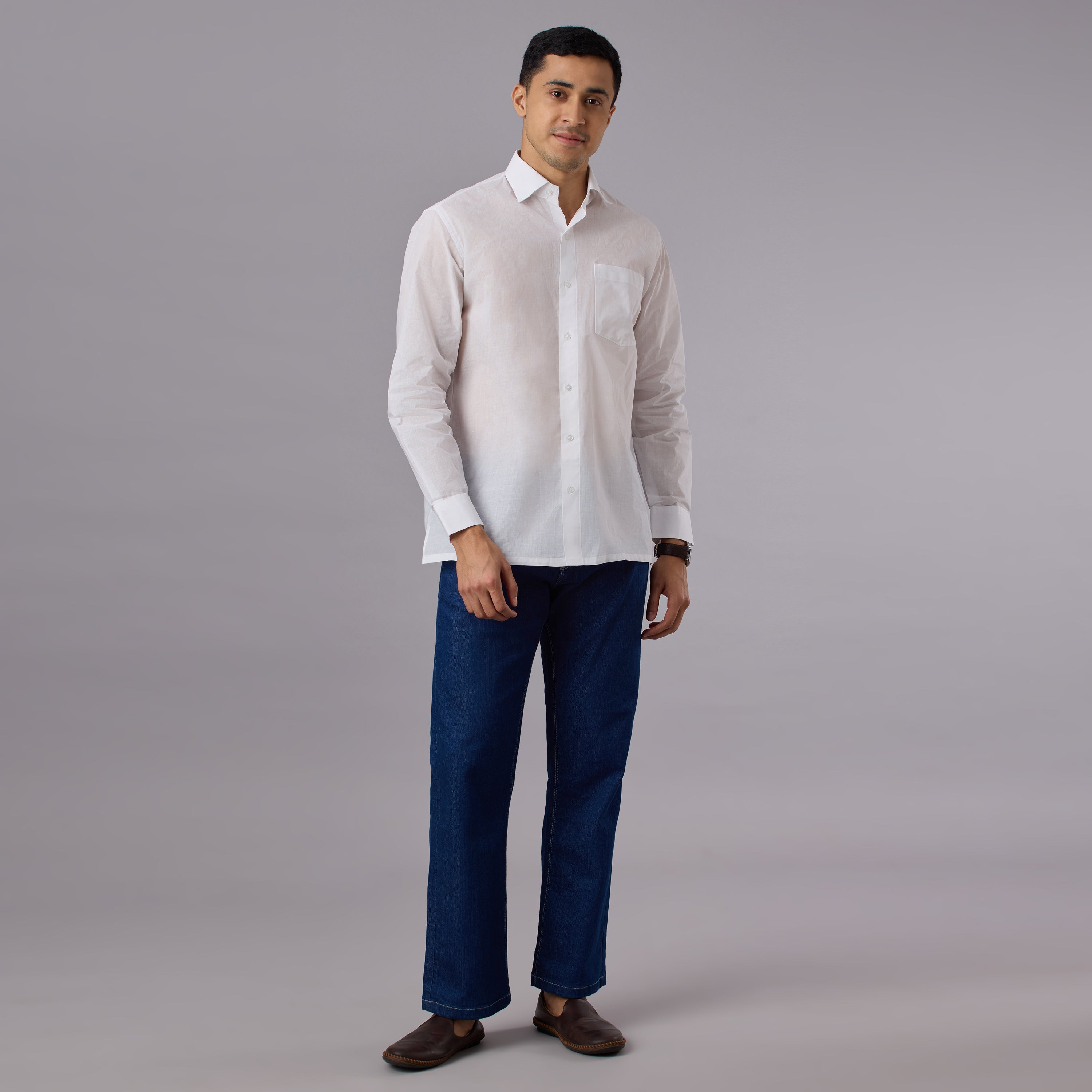 Shubhra - Classic Crisp White Pre-Starched Shirt (Full Sleeve) - Fine Weave