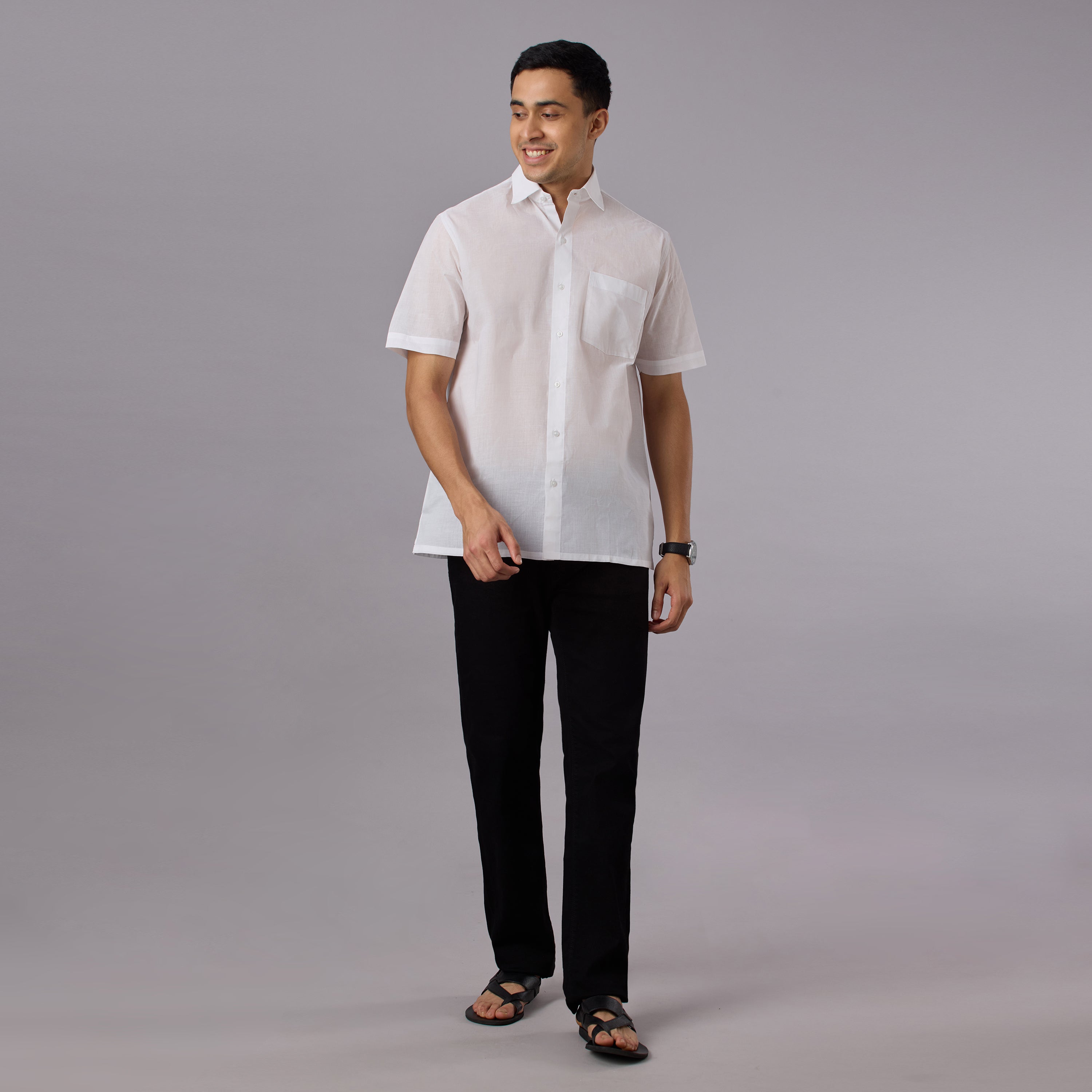 Shubhra - Classic Crisp White Pre-Starched Shirt (Half Sleeve) - Fine Weave