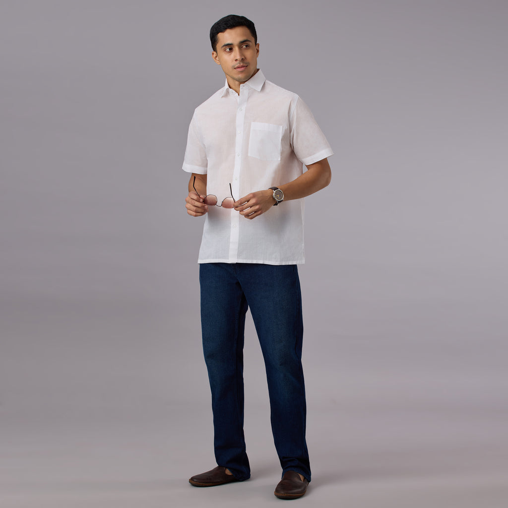 Shubhra - Classic Crisp White Pre-Starched Shirt (Half Sleeve) - Fine Weave