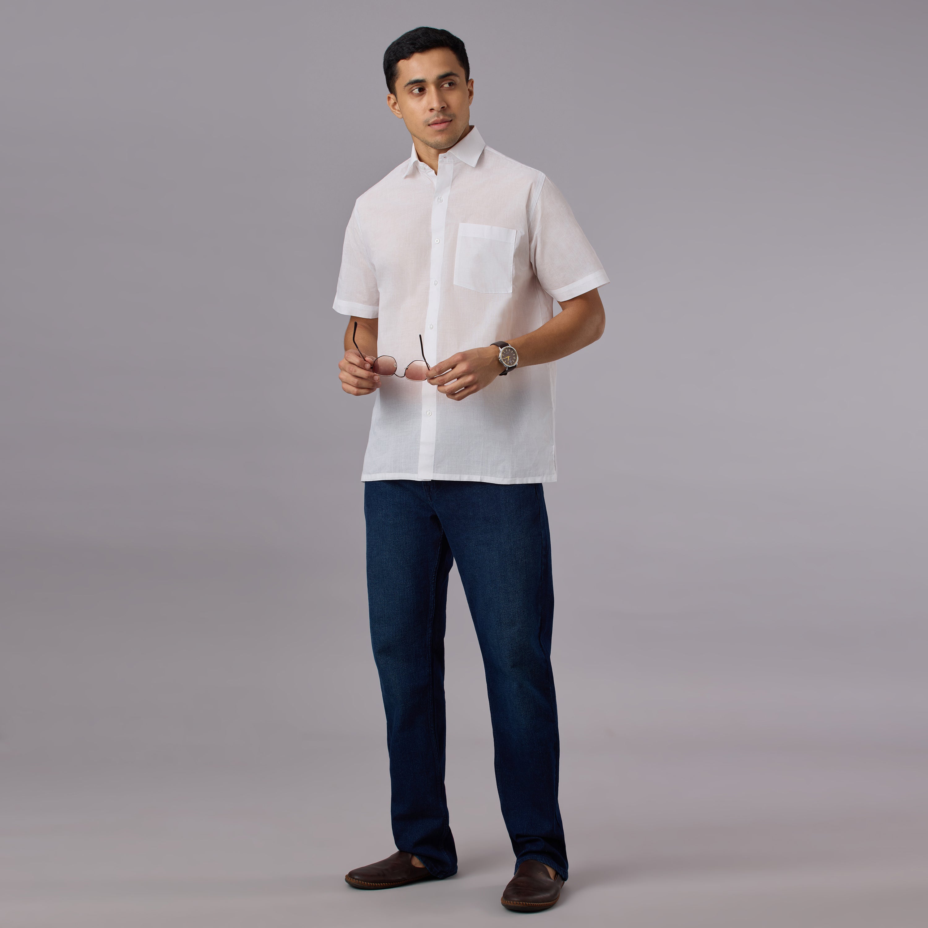 Shubhra - Classic Crisp White Pre-Starched Shirt (Half Sleeve) - Fine Weave