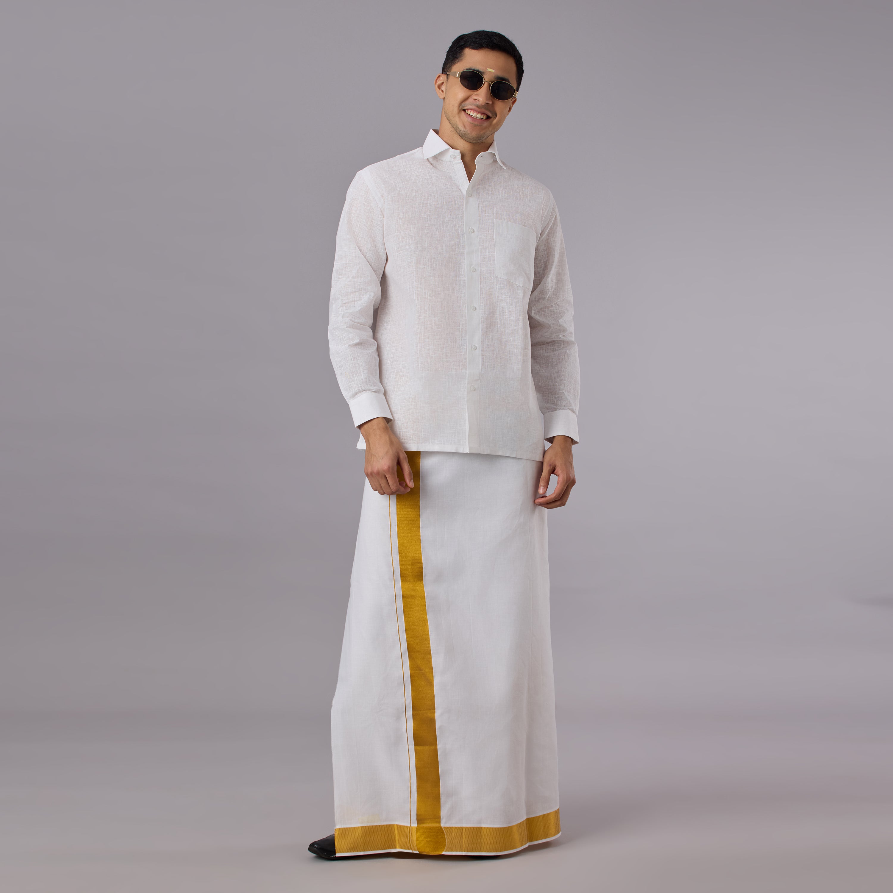 Linen-Look Fabric Starch White Shirt Full Sleeve