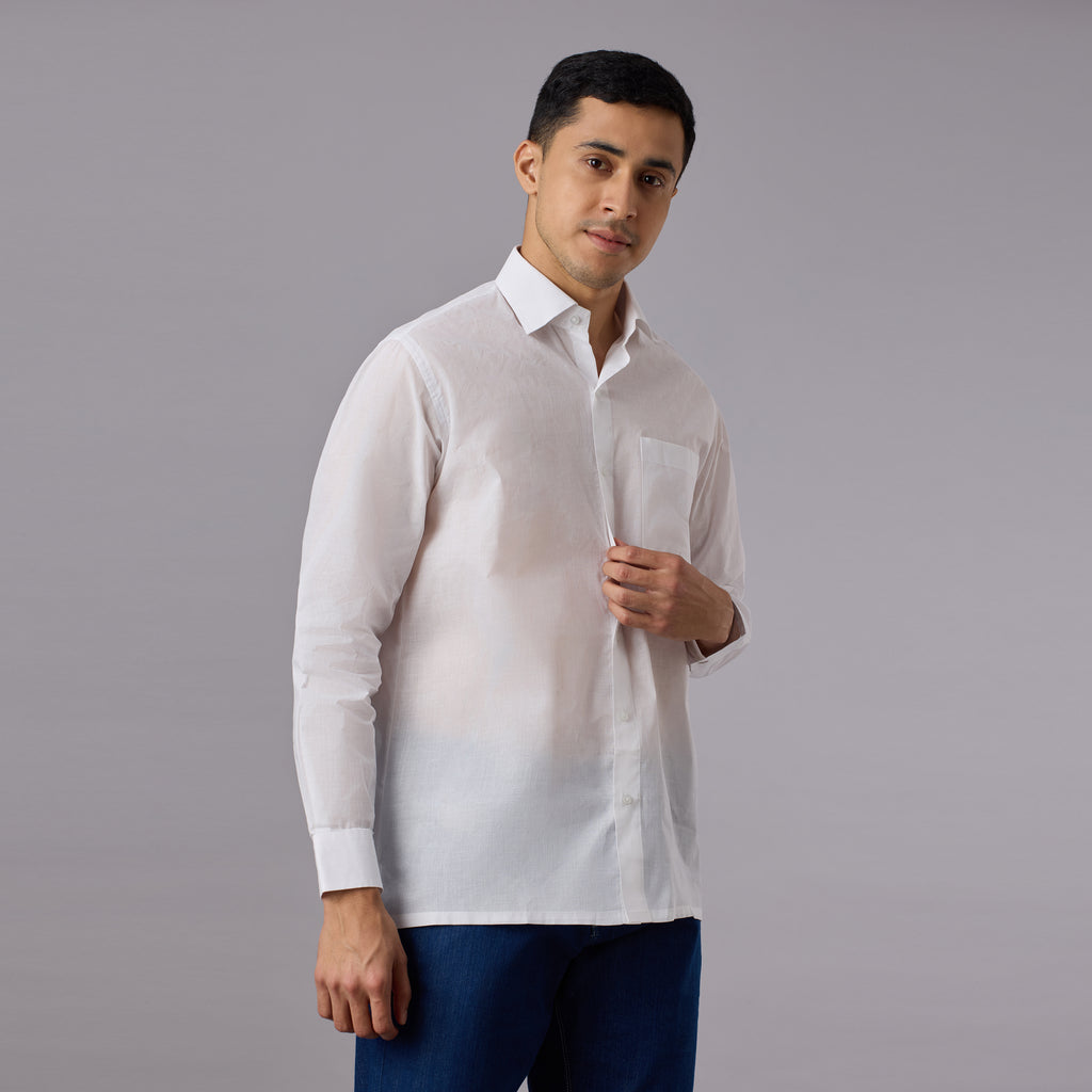 Shubhra - Classic Crisp White Pre-Starched Shirt (Full Sleeve) - Fine Weave