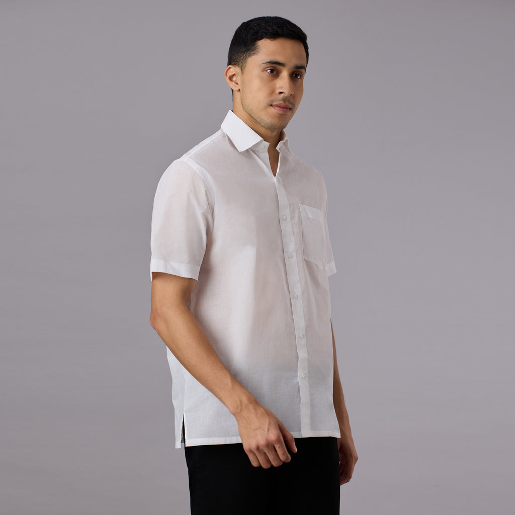 Shubhra - Classic Crisp White Pre-Starched Shirt (Half Sleeve) - Fine Weave