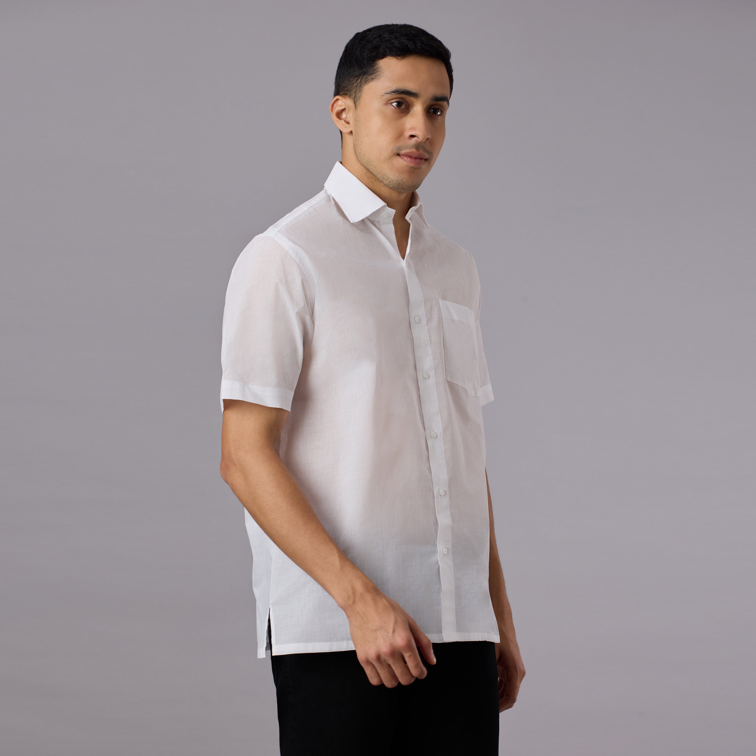 Shubhra - Classic Crisp White Pre-Starched Shirt (Half Sleeve) - Fine Weave