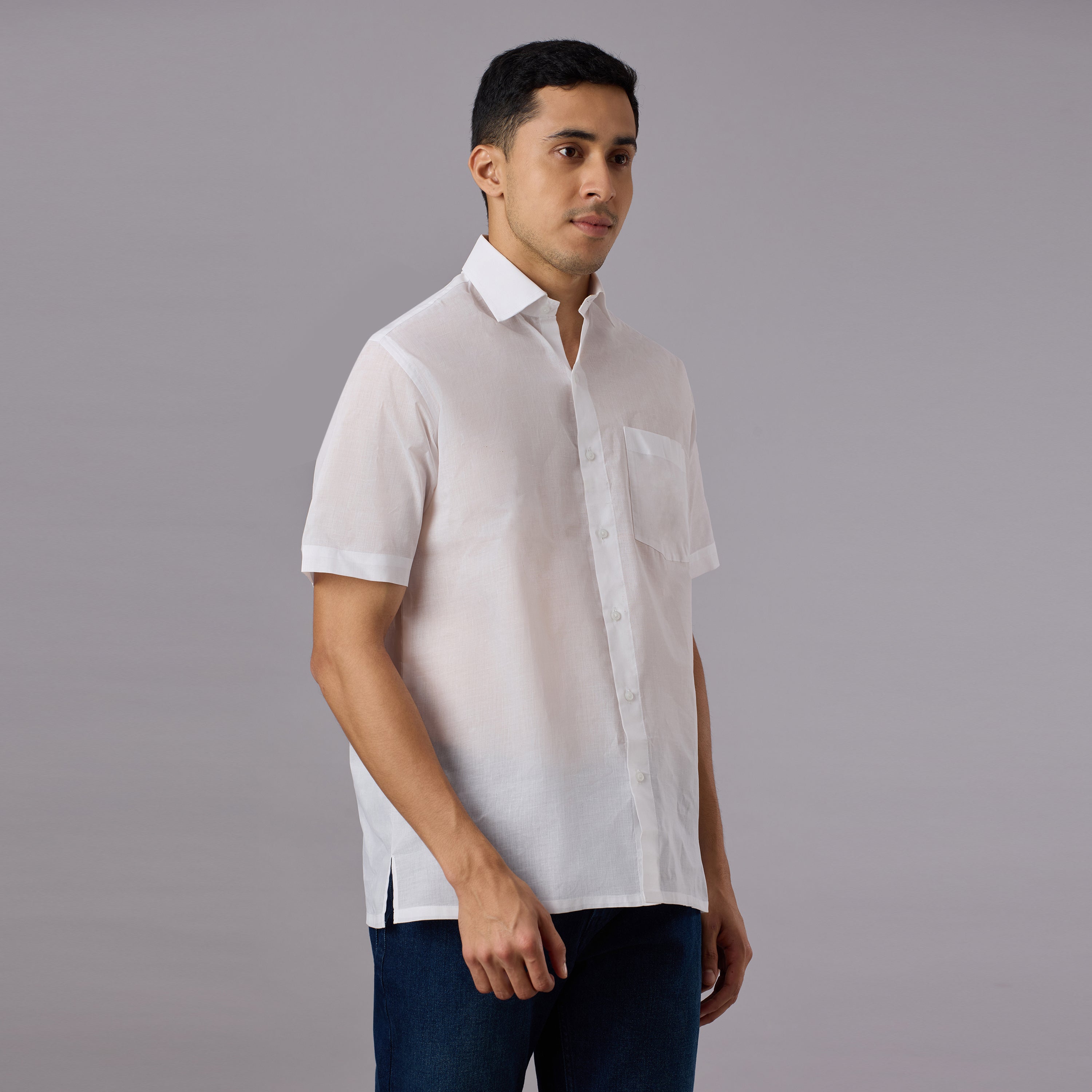 Shubhra - Classic Crisp White Pre-Starched Shirt (Half Sleeve) - Fine Weave