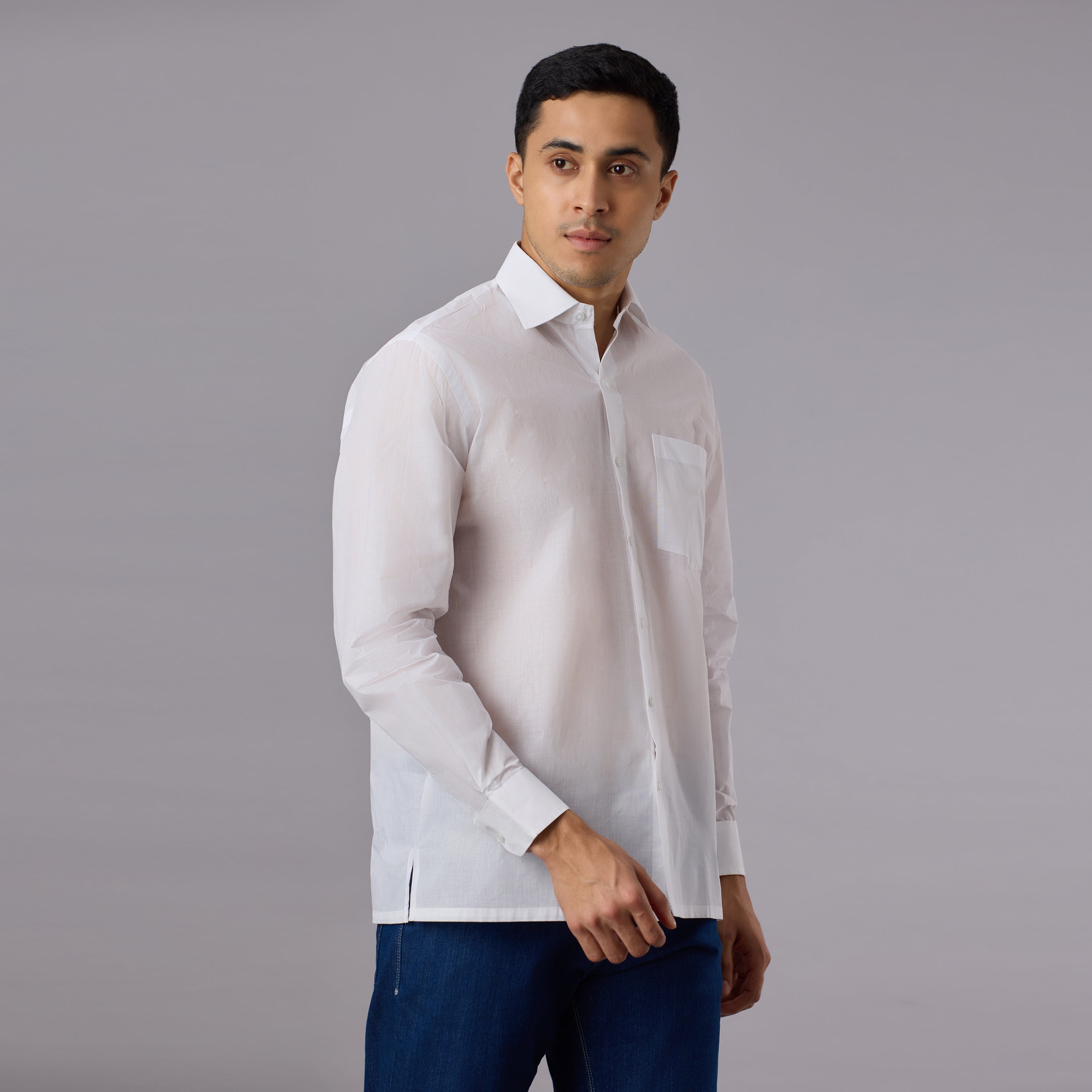 Prakhar - Premium Opaque Starch White Shirt (Half Sleeve) - Extra Crisp Weave