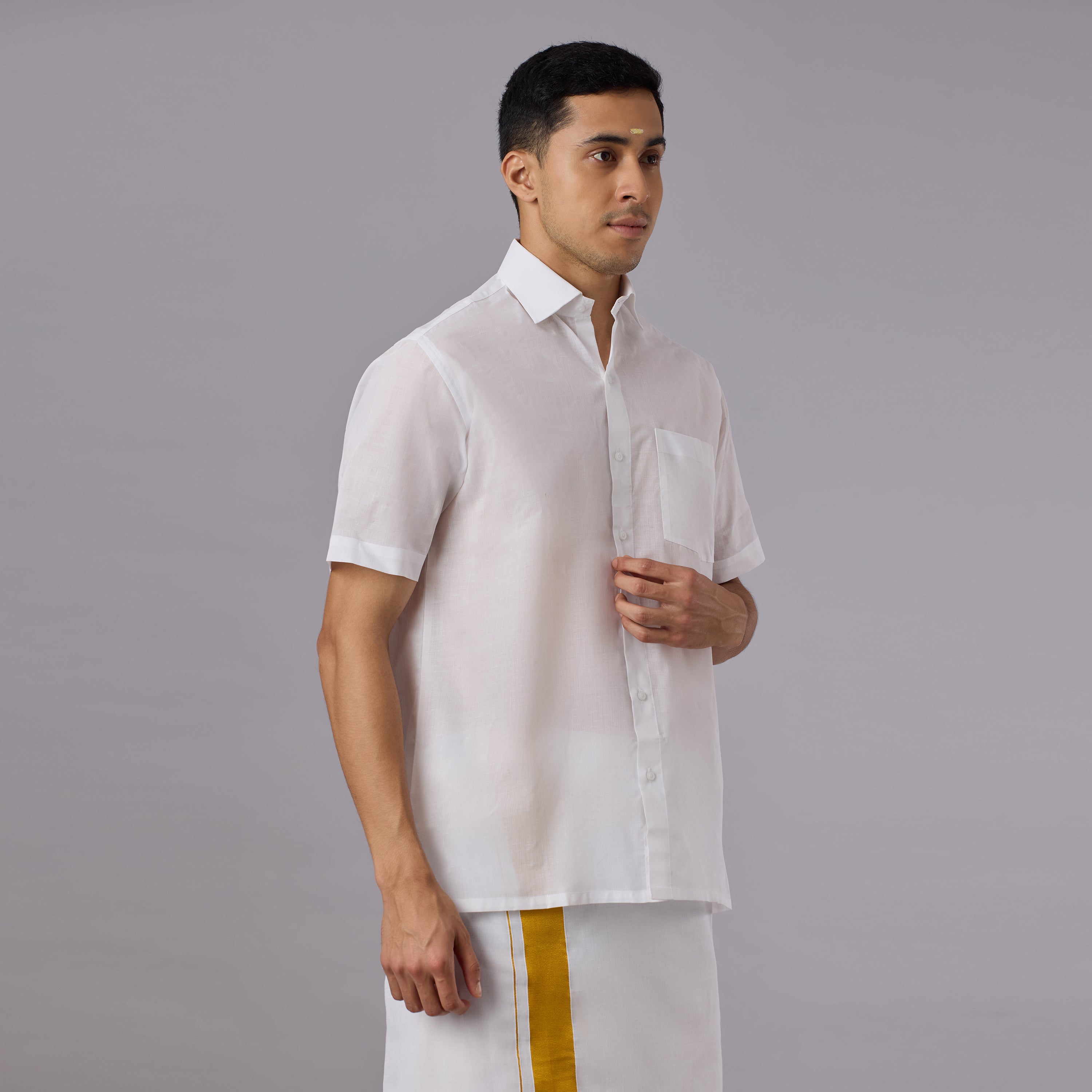 Shubhra - Classic Crisp White Pre-Starched Shirt (Half Sleeve) - Fine Weave