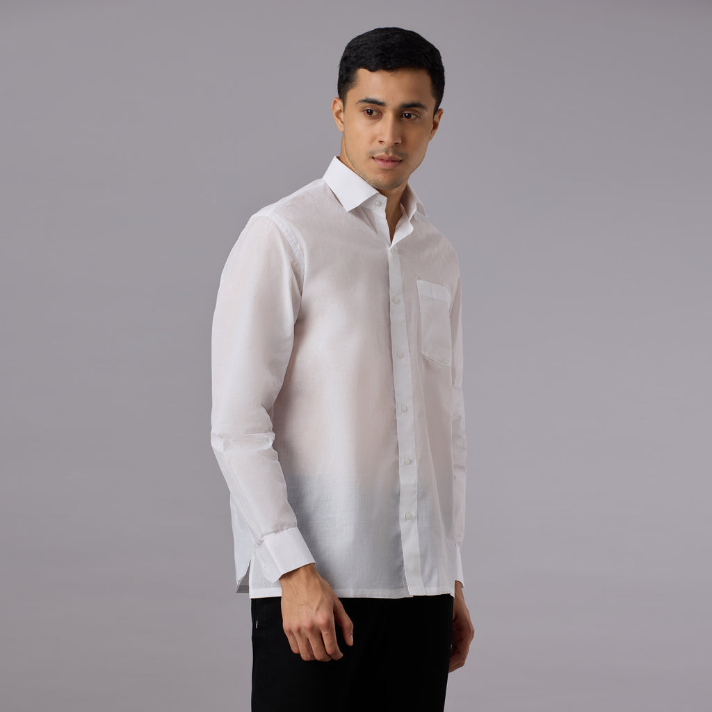 Shubhra - Classic Crisp White Pre-Starched Shirt (Full Sleeve) - Fine Weave