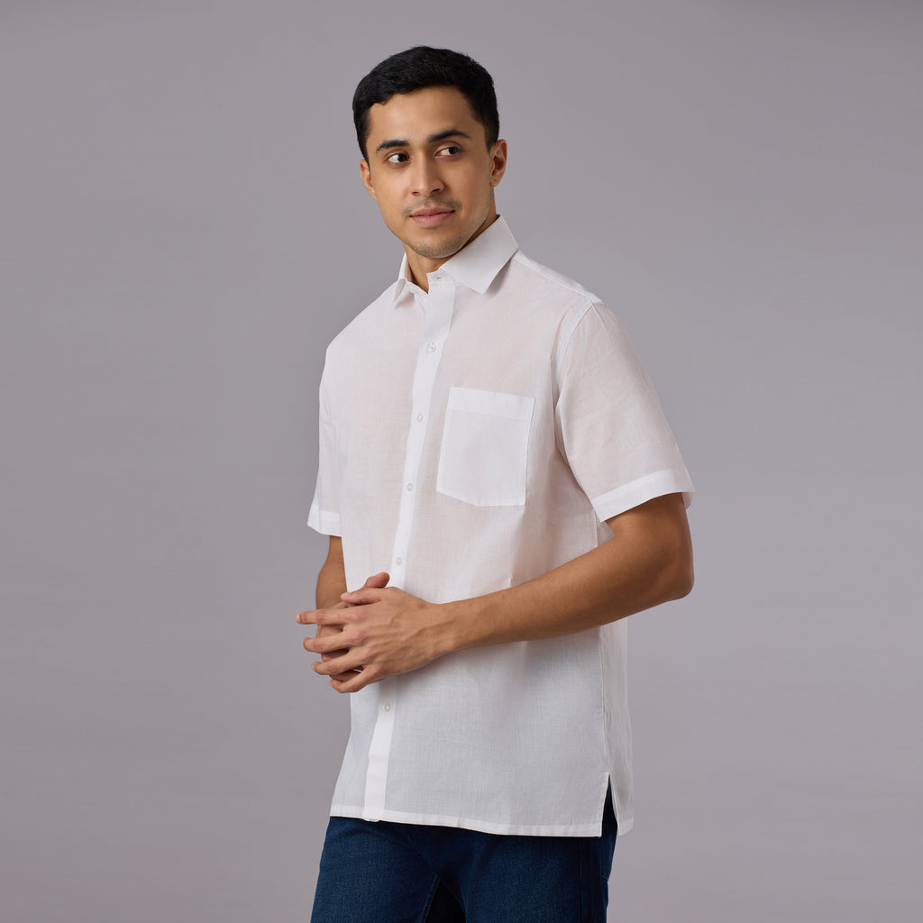 Shubhra - Classic Crisp White Pre-Starched Shirt (Half Sleeve) - Fine Weave