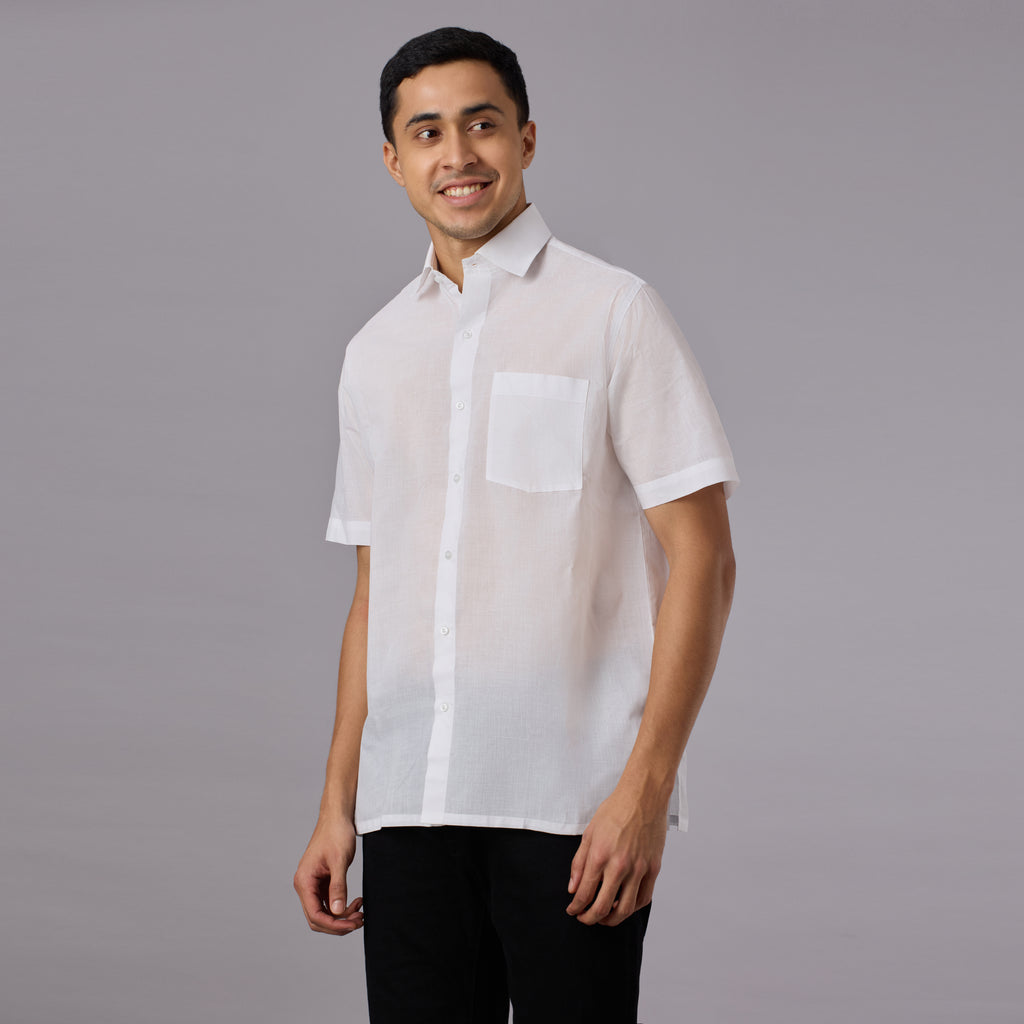 Shubhra - Classic Crisp White Pre-Starched Shirt (Half Sleeve) - Fine Weave