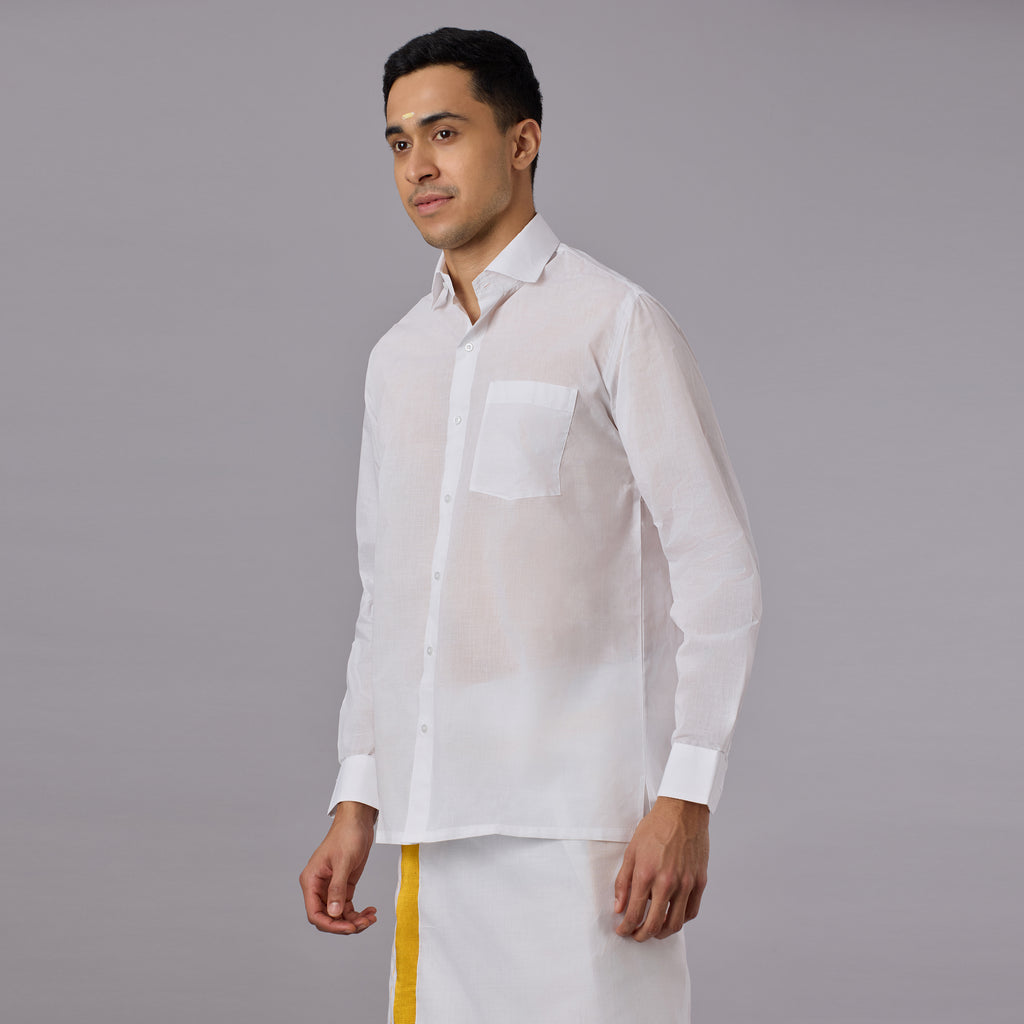 Shubhra - Classic Crisp White Pre-Starched Shirt (Full Sleeve) - Fine Weave