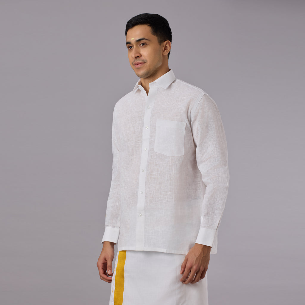 Linen-Look Fabric Starch White Shirt Full Sleeve